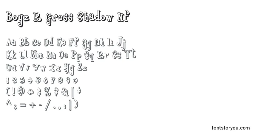 Czcionka Boyz R Gross Shadow Nf – alfabet, cyfry, specjalne znaki