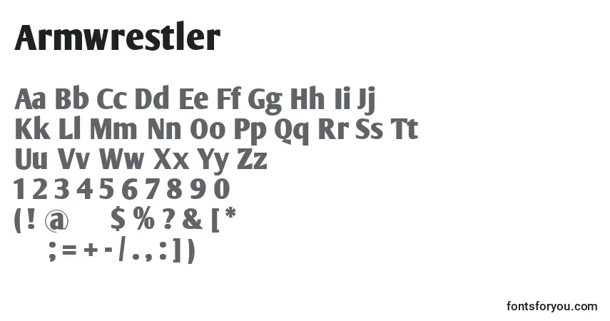 Czcionka Armwrestler – alfabet, cyfry, specjalne znaki