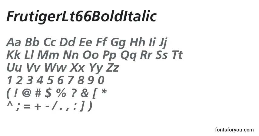 FrutigerLt66BoldItalic-fontti – aakkoset, numerot, erikoismerkit