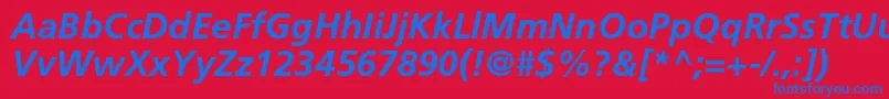 FrutigerLt66BoldItalic-Schriftart – Blaue Schriften auf rotem Hintergrund