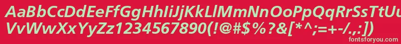 FrutigerLt66BoldItalic-Schriftart – Grüne Schriften auf rotem Hintergrund