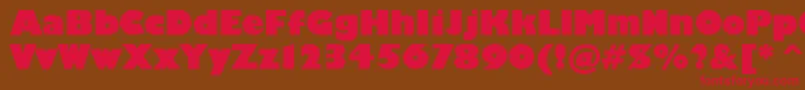 フォントHumanist521cultraboldbt – 赤い文字が茶色の背景にあります。
