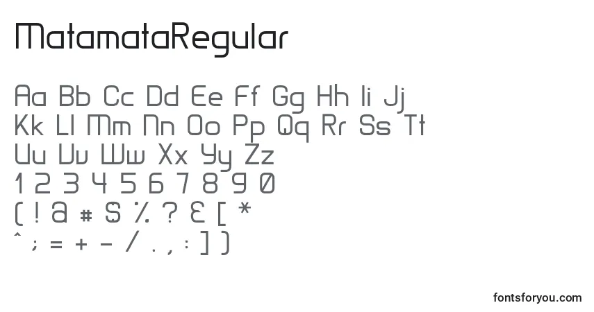 Schriftart MatamataRegular – Alphabet, Zahlen, spezielle Symbole