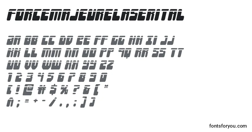 Schriftart Forcemajeurelaserital – Alphabet, Zahlen, spezielle Symbole