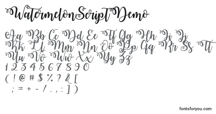 Шрифт WatermelonScriptDemo – алфавит, цифры, специальные символы