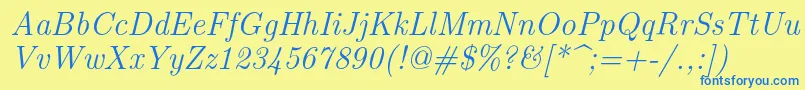 フォントLmroman12Italic – 青い文字が黄色の背景にあります。