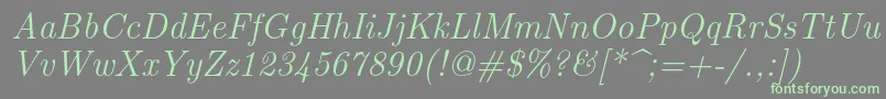 Lmroman12Italic-Schriftart – Grüne Schriften auf grauem Hintergrund