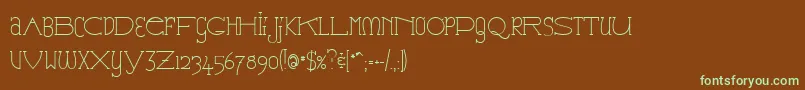 フォントCae – 緑色の文字が茶色の背景にあります。