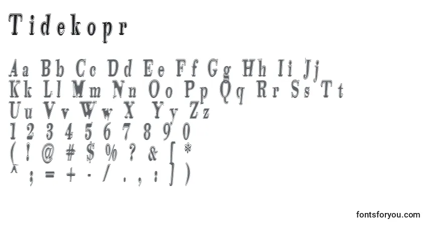 Czcionka Tidekopr – alfabet, cyfry, specjalne znaki