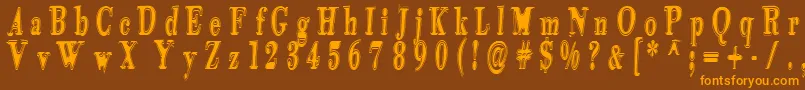 フォントTidekopr – オレンジ色の文字が茶色の背景にあります。