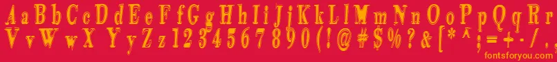 Tidekopr-Schriftart – Orangefarbene Schriften auf rotem Hintergrund