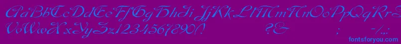 DobkinWdPlain-Schriftart – Blaue Schriften auf violettem Hintergrund