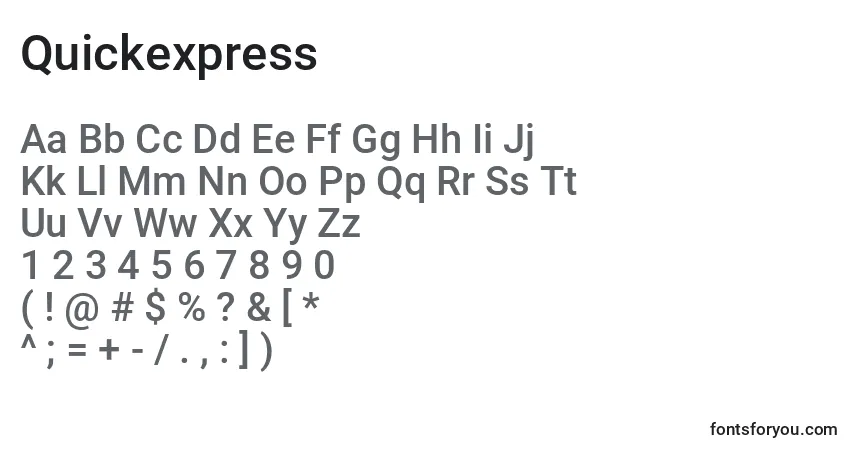 Schriftart Quickexpress – Alphabet, Zahlen, spezielle Symbole
