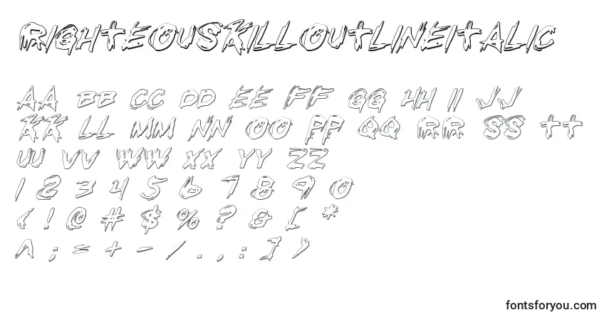 Шрифт RighteousKillOutlineItalic – алфавит, цифры, специальные символы