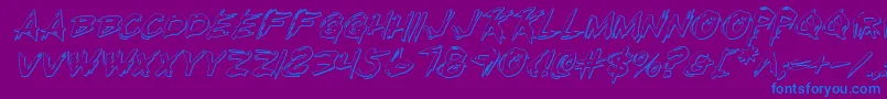 RighteousKillOutlineItalic-Schriftart – Blaue Schriften auf violettem Hintergrund