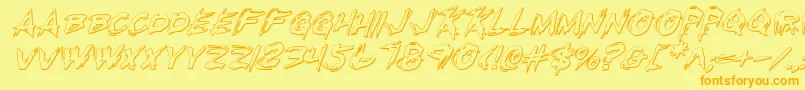 RighteousKillOutlineItalic-Schriftart – Orangefarbene Schriften auf gelbem Hintergrund