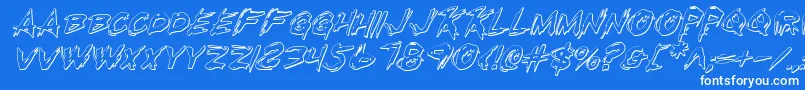 RighteousKillOutlineItalic-Schriftart – Weiße Schriften auf blauem Hintergrund