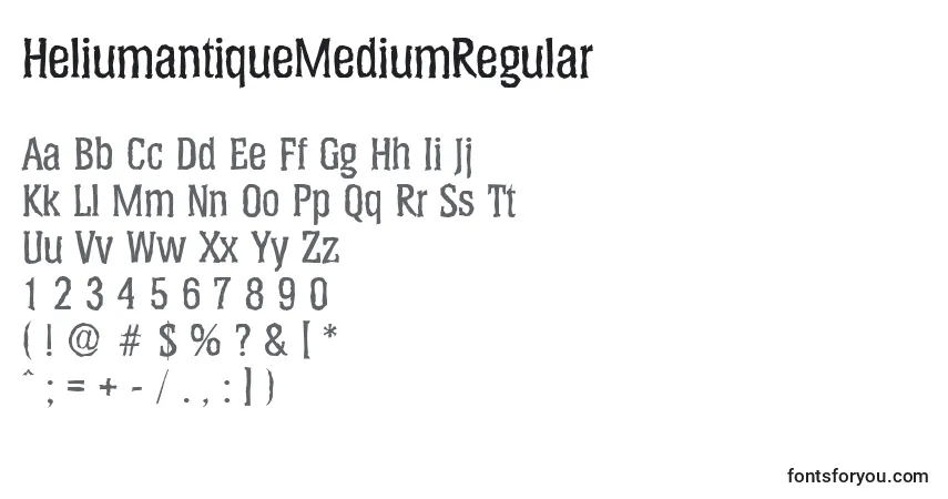 A fonte HeliumantiqueMediumRegular – alfabeto, números, caracteres especiais
