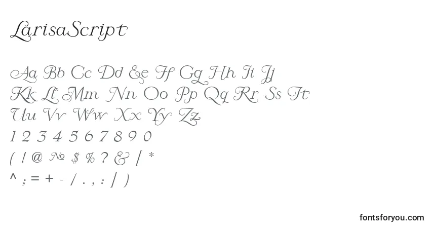 A fonte LarisaScript – alfabeto, números, caracteres especiais