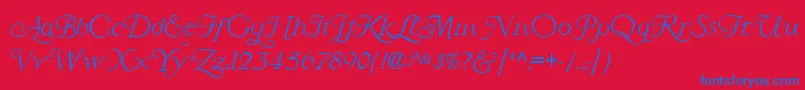 LarisaScript-Schriftart – Blaue Schriften auf rotem Hintergrund