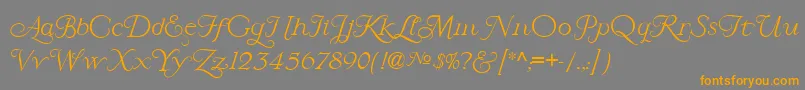 フォントLarisaScript – オレンジの文字は灰色の背景にあります。