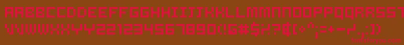フォントSamsrg ffy – 赤い文字が茶色の背景にあります。