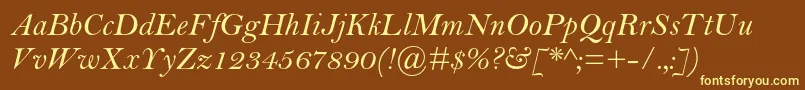 BellmtstdItalic-fontti – keltaiset fontit ruskealla taustalla