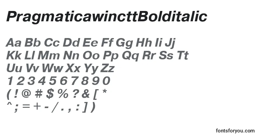 Czcionka PragmaticawincttBolditalic – alfabet, cyfry, specjalne znaki