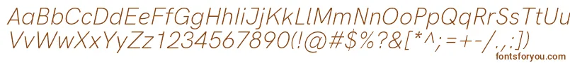 フォントHkgroteskLightlegacyitalic – 白い背景に茶色のフォント