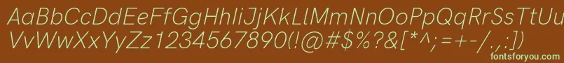 HkgroteskLightlegacyitalic Font – Green Fonts on Brown Background