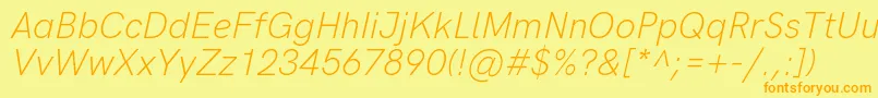 HkgroteskLightlegacyitalic-Schriftart – Orangefarbene Schriften auf gelbem Hintergrund