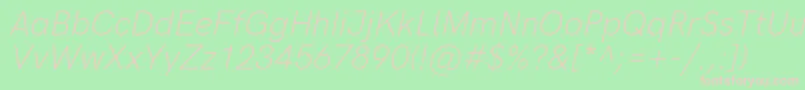 Fonte HkgroteskLightlegacyitalic – fontes rosa em um fundo verde