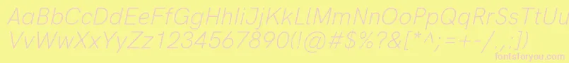 HkgroteskLightlegacyitalic-fontti – vaaleanpunaiset fontit keltaisella taustalla