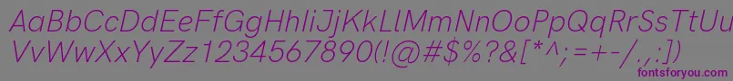 HkgroteskLightlegacyitalic-Schriftart – Violette Schriften auf grauem Hintergrund