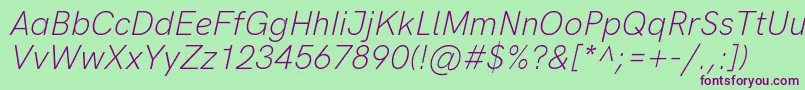 Fonte HkgroteskLightlegacyitalic – fontes roxas em um fundo verde