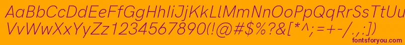 HkgroteskLightlegacyitalic-Schriftart – Violette Schriften auf orangefarbenem Hintergrund