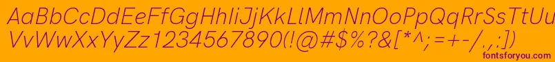 Fonte HkgroteskLightlegacyitalic – fontes roxas em um fundo laranja