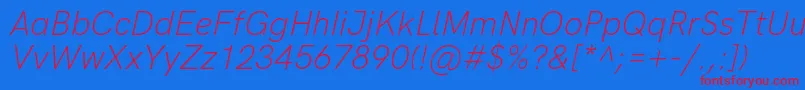 HkgroteskLightlegacyitalic Font – Red Fonts on Blue Background