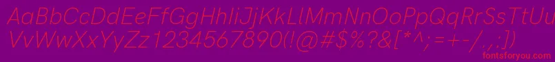 HkgroteskLightlegacyitalic Font – Red Fonts on Purple Background