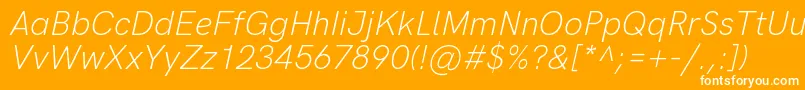 HkgroteskLightlegacyitalic-Schriftart – Weiße Schriften auf orangefarbenem Hintergrund