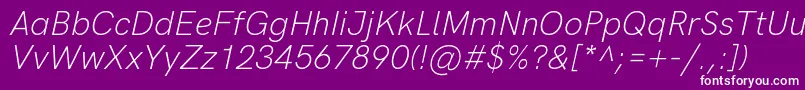 フォントHkgroteskLightlegacyitalic – 紫の背景に白い文字