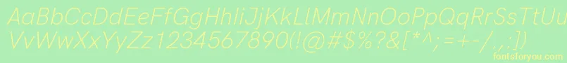 HkgroteskLightlegacyitalic Font – Yellow Fonts on Green Background