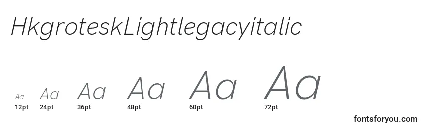 Tamanhos de fonte HkgroteskLightlegacyitalic