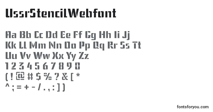 Czcionka UssrStencilWebfont – alfabet, cyfry, specjalne znaki