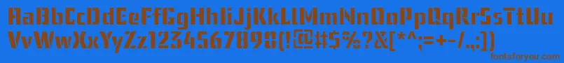 フォントUssrStencilWebfont – 茶色の文字が青い背景にあります。