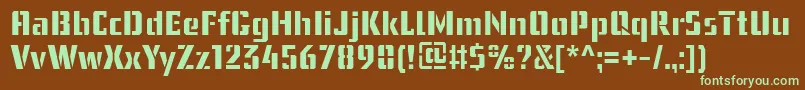 フォントUssrStencilWebfont – 緑色の文字が茶色の背景にあります。