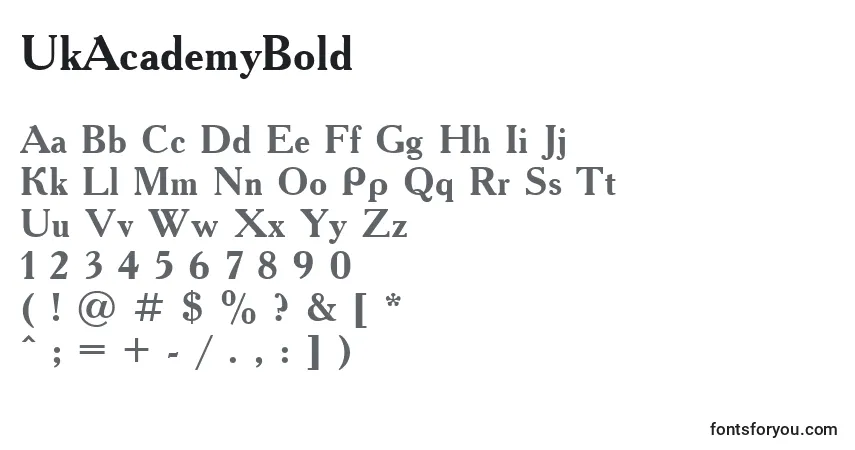 Schriftart UkAcademyBold – Alphabet, Zahlen, spezielle Symbole