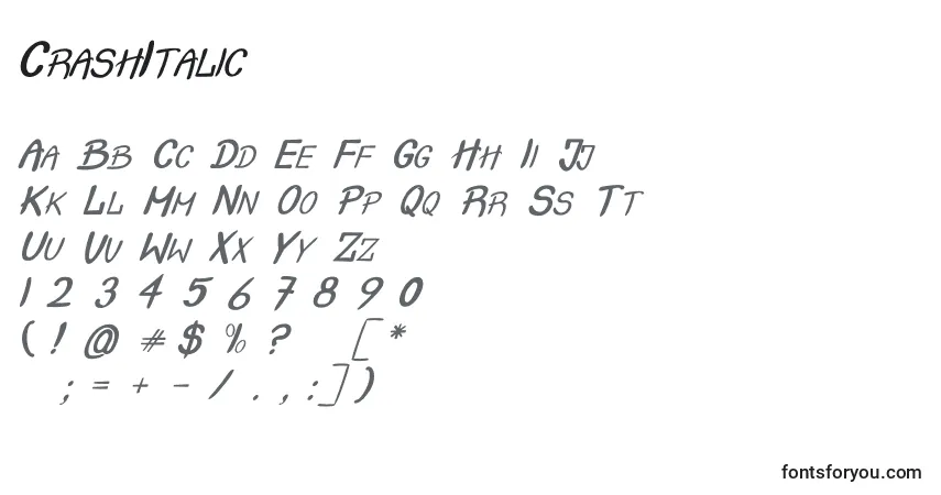Schriftart CrashItalic – Alphabet, Zahlen, spezielle Symbole