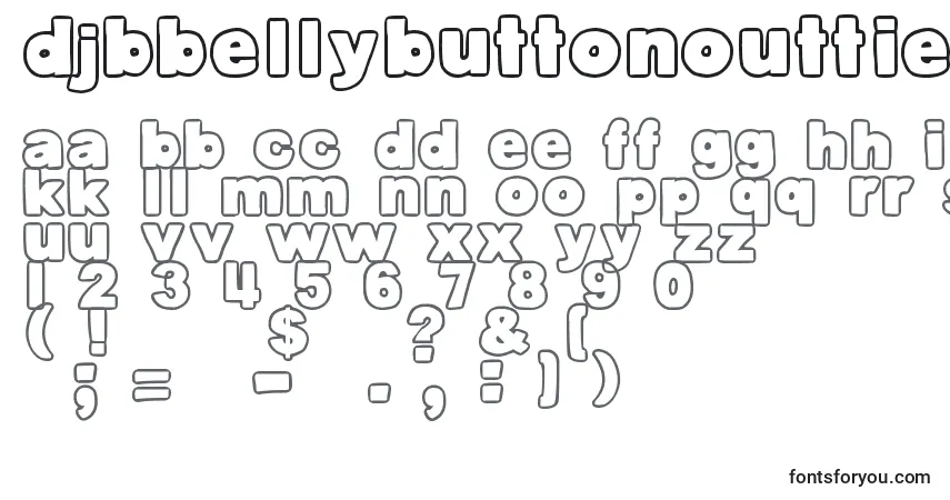Czcionka DjbBellyButtonOuttie – alfabet, cyfry, specjalne znaki