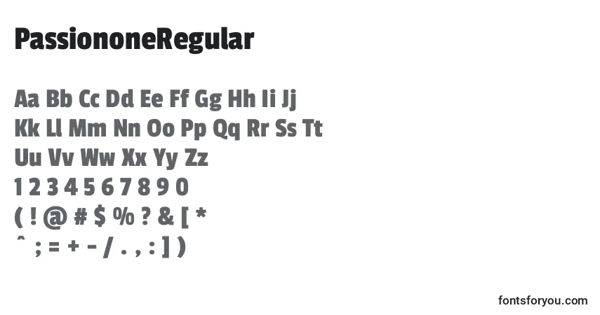 Schriftart PassiononeRegular – Alphabet, Zahlen, spezielle Symbole